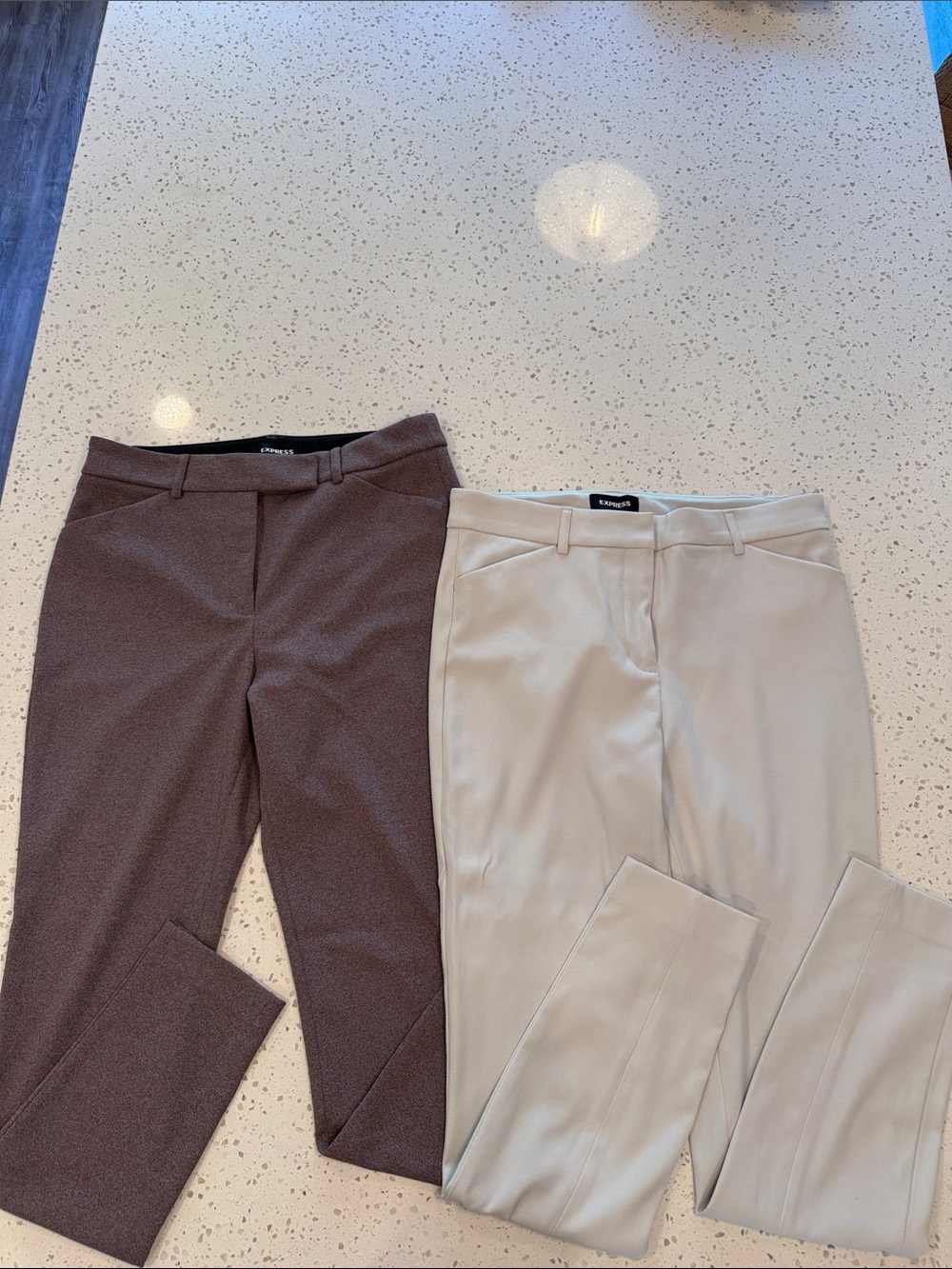 Express Ponte Slim Ankle Trousers in Brown and Cream